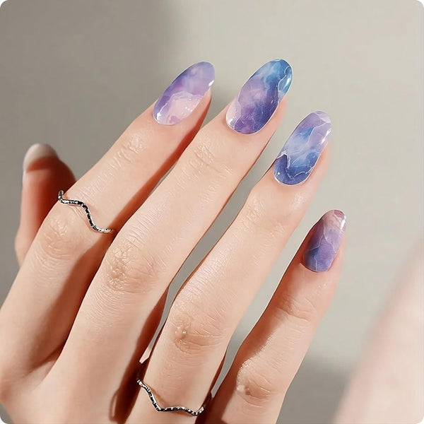 Gel Nail - Blue Marble - Nooves Nails