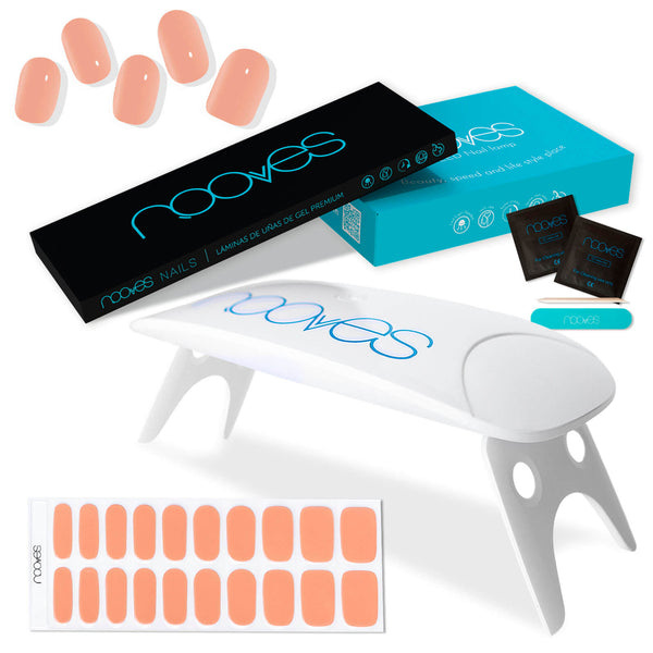 Pack Nooves Nails Soft Designs Folha de gel premium pré-curada + lâmpada de unhas UV/LED PORTÁTIL de 8 W - lâmpada de secagem de unhas de 8 W