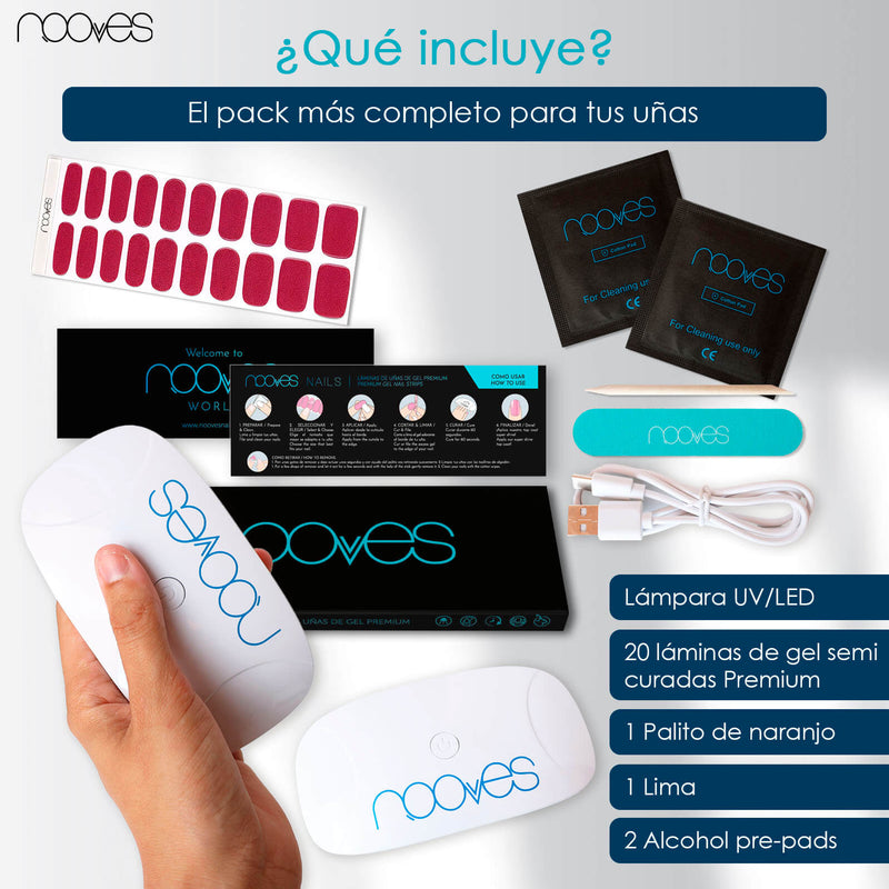 Pack Nooves Nails Nude Designs Folha de gel premium pré-curada + lâmpada de unhas UV/LED PORTÁTIL de 8 W - lâmpada de secagem de unhas de 8 W