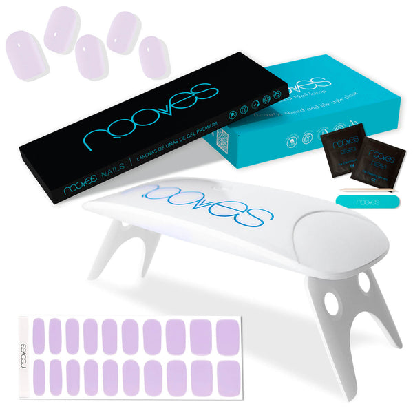 Pack Nooves Nails Soft Designs Folha de gel premium pré-curada + lâmpada de unhas UV/LED PORTÁTIL de 8 W - lâmpada de secagem de unhas de 8 W