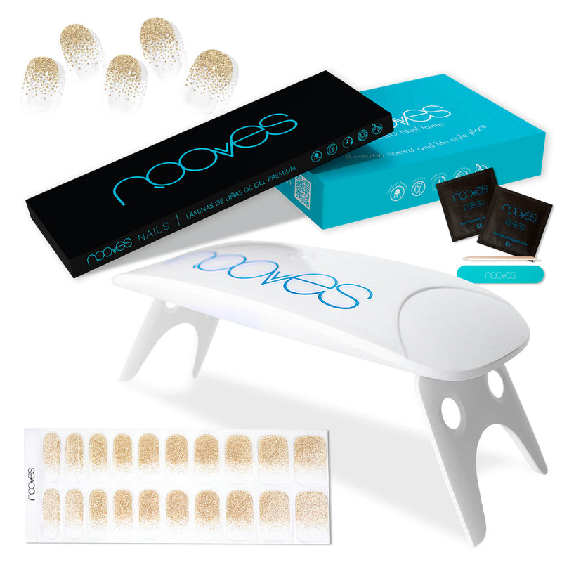 Pack Nooves Nails Nude Designs Folha de gel premium pré-curada + lâmpada de unhas UV/LED PORTÁTIL de 8 W - lâmpada de secagem de unhas de 8 W